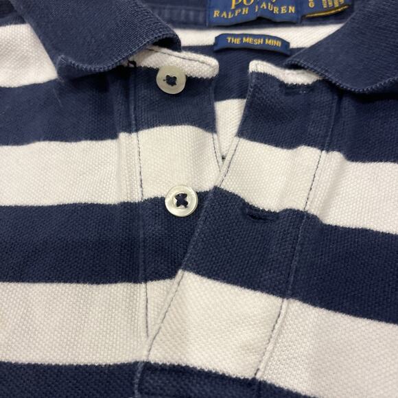 Polo Ralph Lauren The Mesh Mini Dress Women’s Large White Navy Striped Preppy - Picture 6 of 10